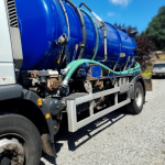 Side view of Morgan’s septic tank waste service lorry in Monmouthshire