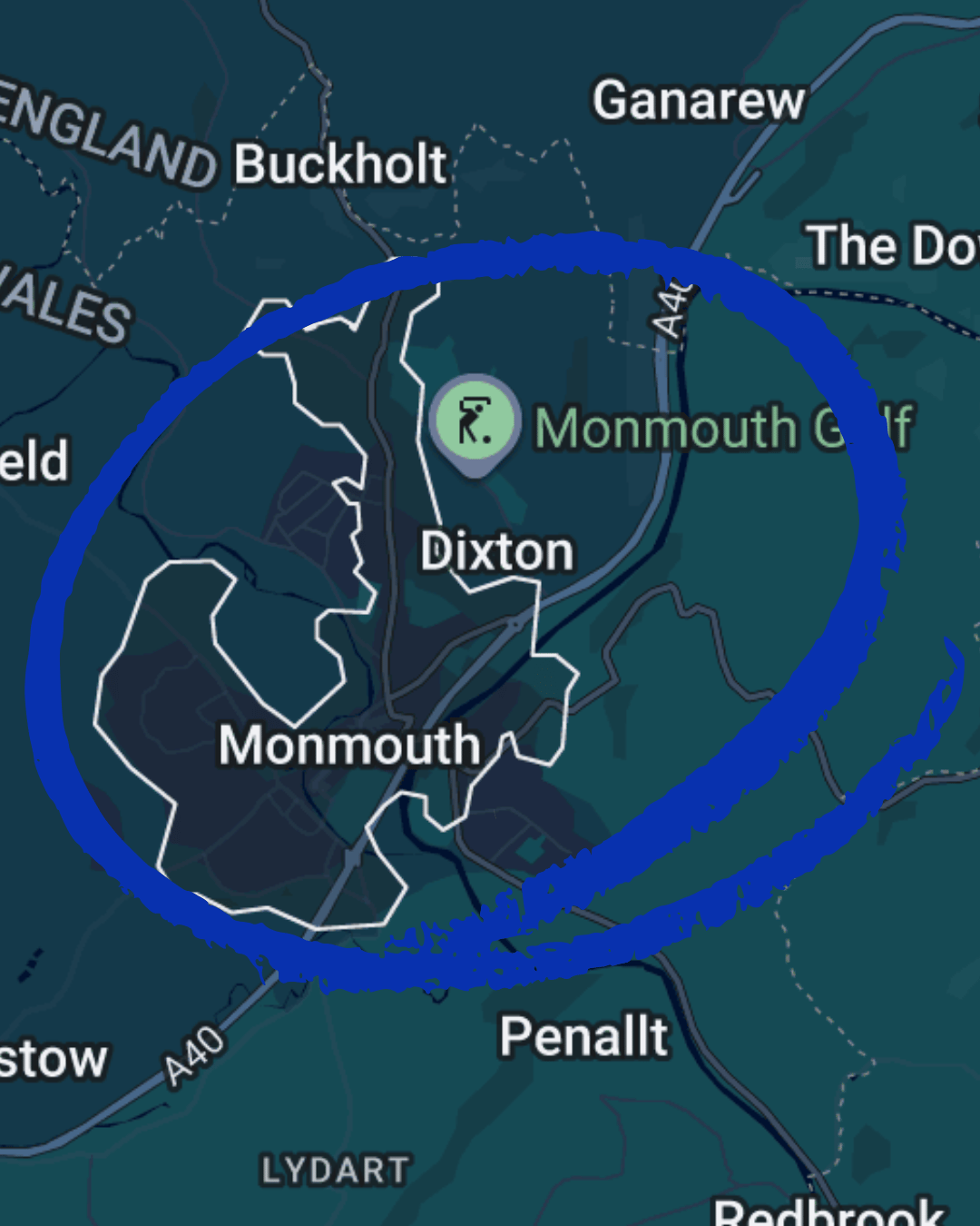 Location map of Monmouth for portable toilet waste removal services
