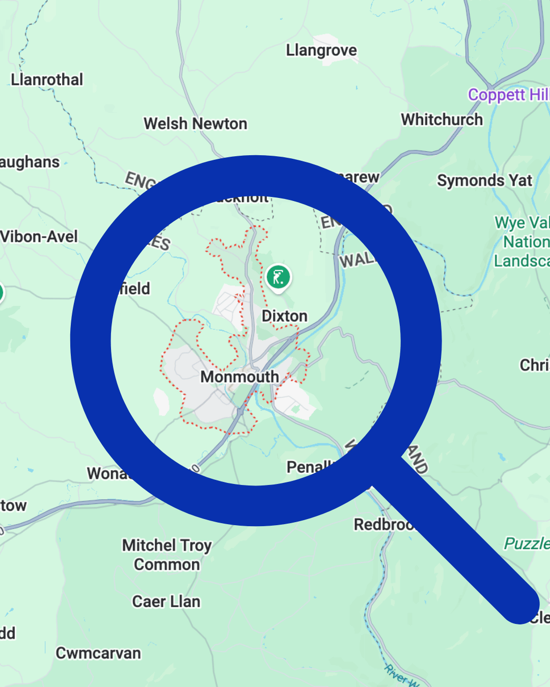 Map showing areas covered for septic tank installations in Monmouth and Monmouthshire