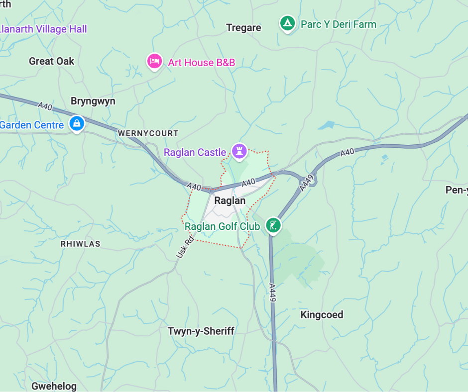Map of Raglan showing local service area and knowledge